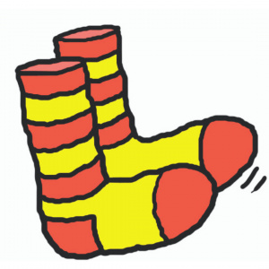 a pair of yellow and red striped socks