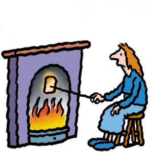 lady toasting at fireplace